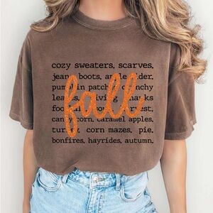 Women’s FALL Graphic T-Shirt distressed brown. Comfort Colors Size L & XL New